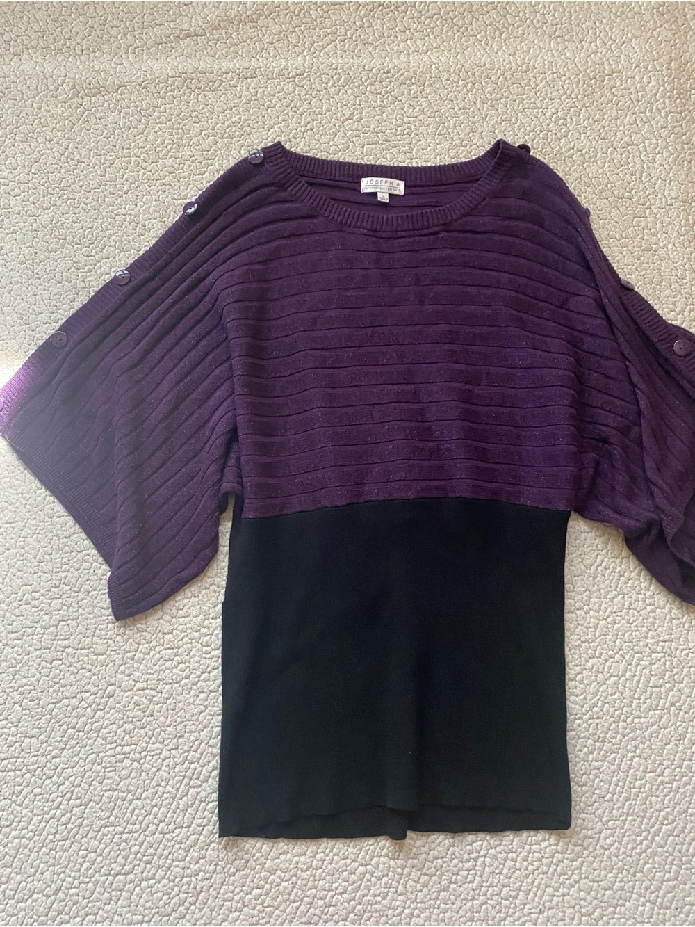 Joseph A. Purple Ribbed Knit Top with Button-Sleeve Detail